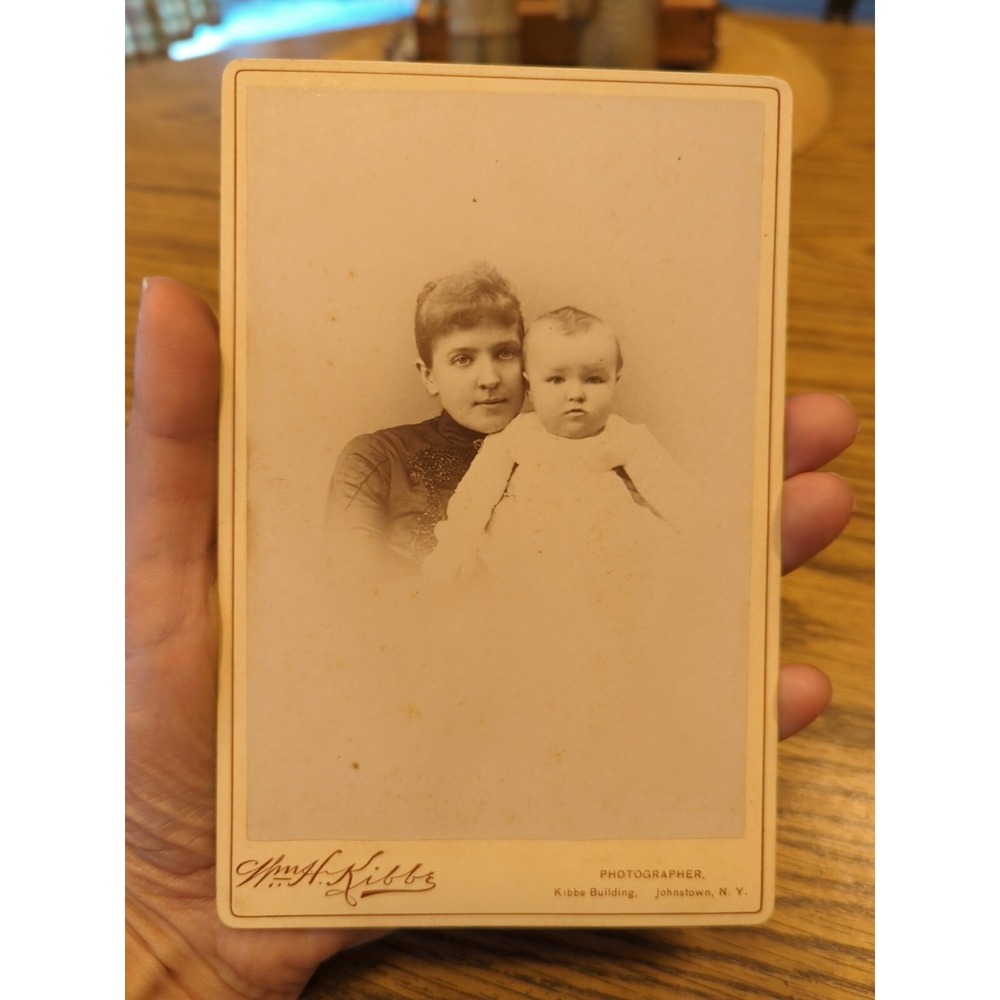 Antique Cabinet Card Mother Baby Portrait Victorian Photo Johnstown New York